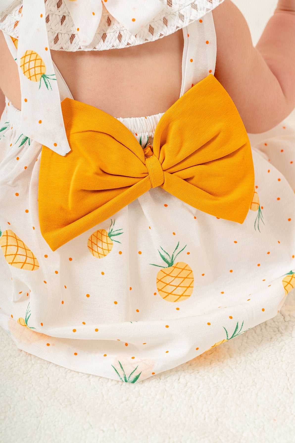 Ananas Desenli Kız Bebek Yazlık Şapkalı Elbise Takımı 6 24 Ay